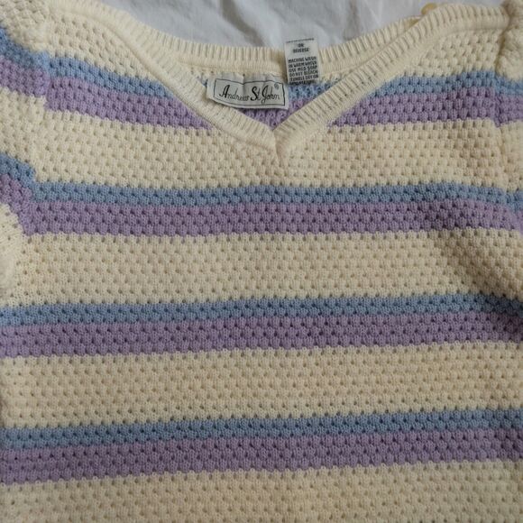 Andrew St. John Sweater Ivory Purple Retro Granny Grandmacore Women's Size Small - Picture 8 of 13
